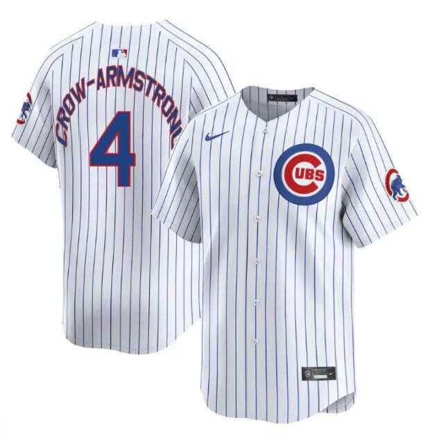Men%27s Chicago Cubs #4 Pete Crow-Armstrong White Home Limited Stitched Jersey Dzhi